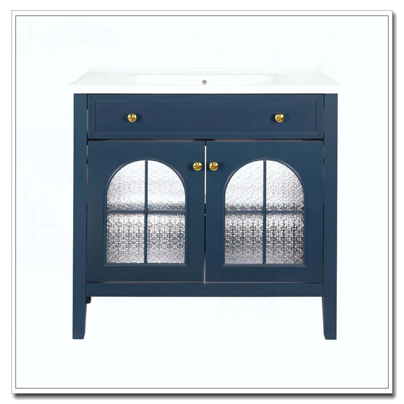 35.6" Bathroom Cabinet, Bleu + lavabo + 2 portes