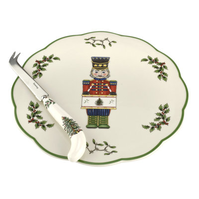 Spode – Christmas Tree – Christmas Tree Nutcracker Cheese Plate with Knife, Set of 2
