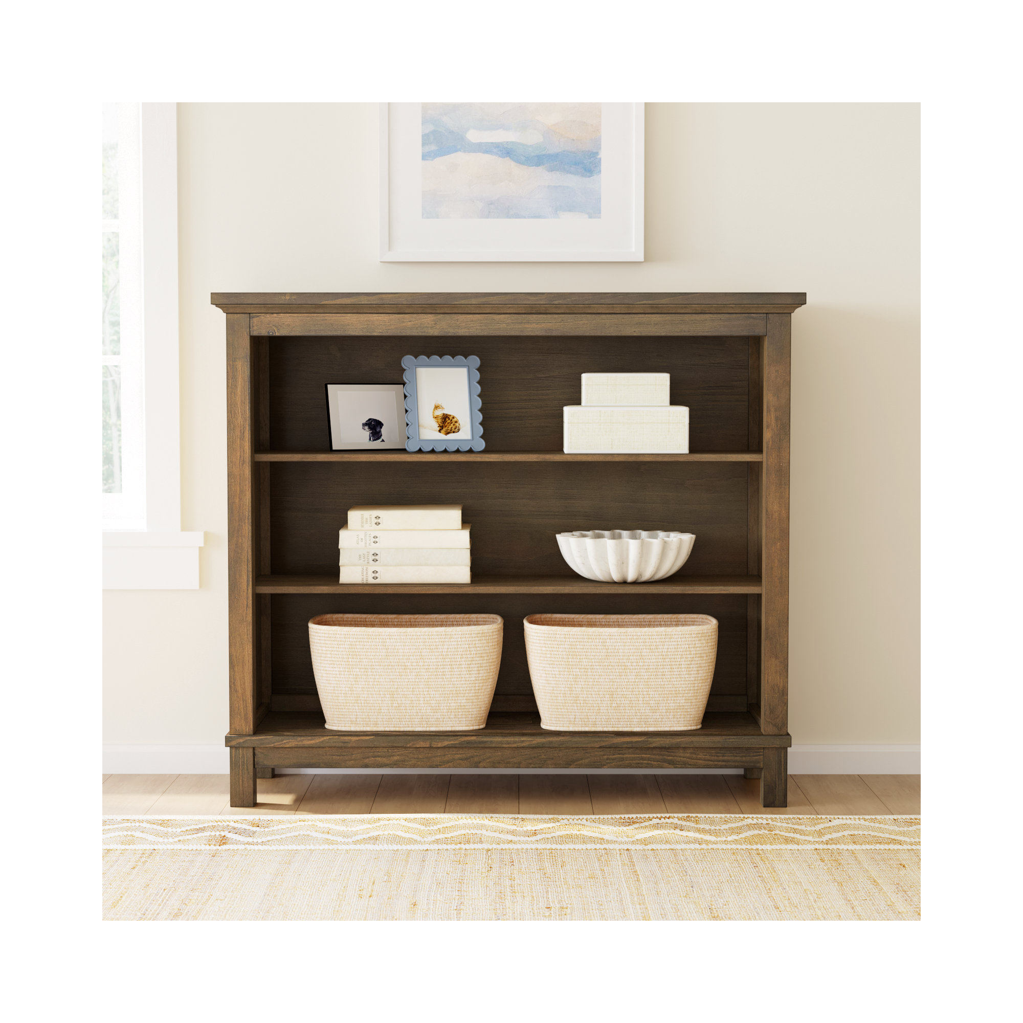 Aceline Wide Bookcase, Harvest Brown