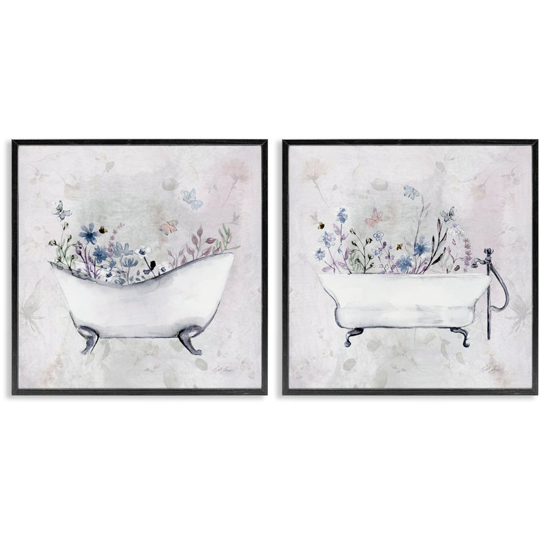 Ensemble de giclées encadrées antiques avec botanique 2 pièces, design par Stella Chang, H 17 po x l 17 po