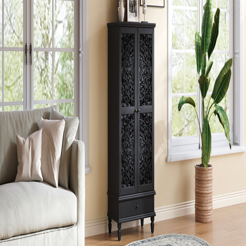 Armoire de rangement de 55 po de hauteur avec tiroir et armoire de rangement rustique décorative à 2 portes avec pieds en bois massif pour le couloir du salon