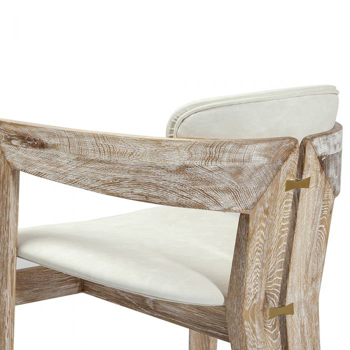 Maryl Upholstered Arm Chair, Whitewash Oak, Distressed Cream