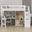 Lit mezzanine simple avec bureau et escalier de rangement, lit mezzanine en bois avec lumières DEL, tablettes et armoires de rangement-1276530045