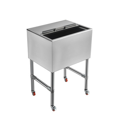 24 Inch Commercial Underbar Ice Bin 64 Liter Large Capacity Stainless Steel Ice Storage Chest with Sliding Lid Drain System and Insulation for Restaurant Pub and Cocktail Station