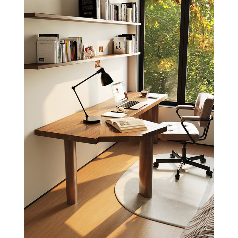 Modern Solid Wood Irregular L-shaped Desk, 29.53" H x 86.61" W x 86.61" D