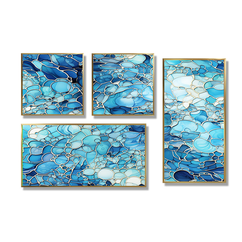 Hering - Large Boho Mosaic, reproduction d'art sur toile 4 pièces, Impression encadrée sans passe-partout, Doré
