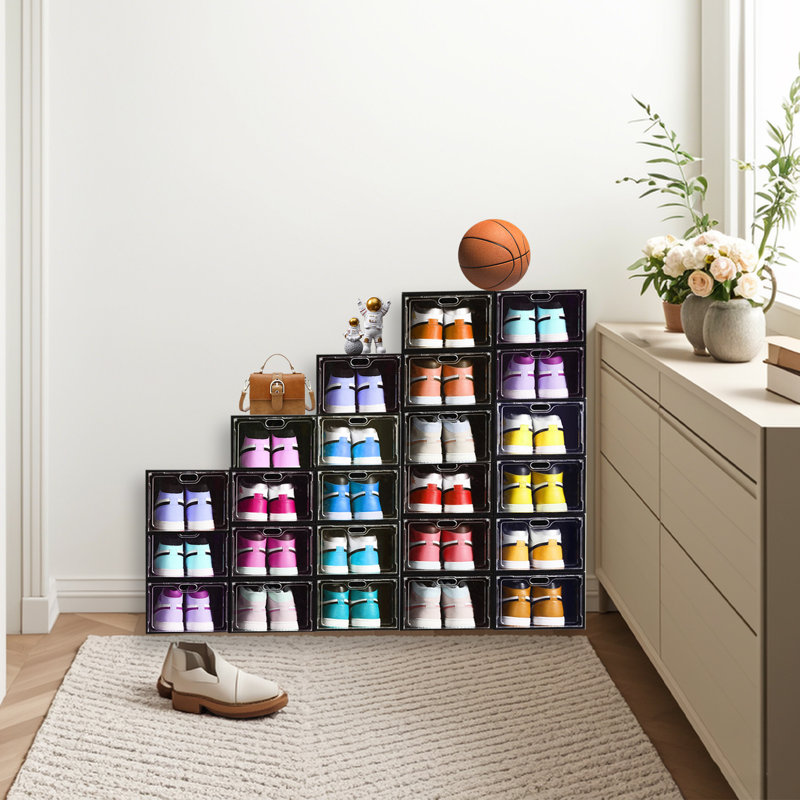 24 Pack Shoe Box，For Home, Entryway, Bedroom & Doorway, Black
