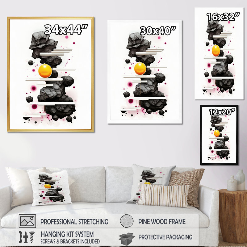 Reproduction sur toile d'une exquise fluidité noire et dorée, H 40 po x l 30 po x P 1,5 po, Cadre simple noir