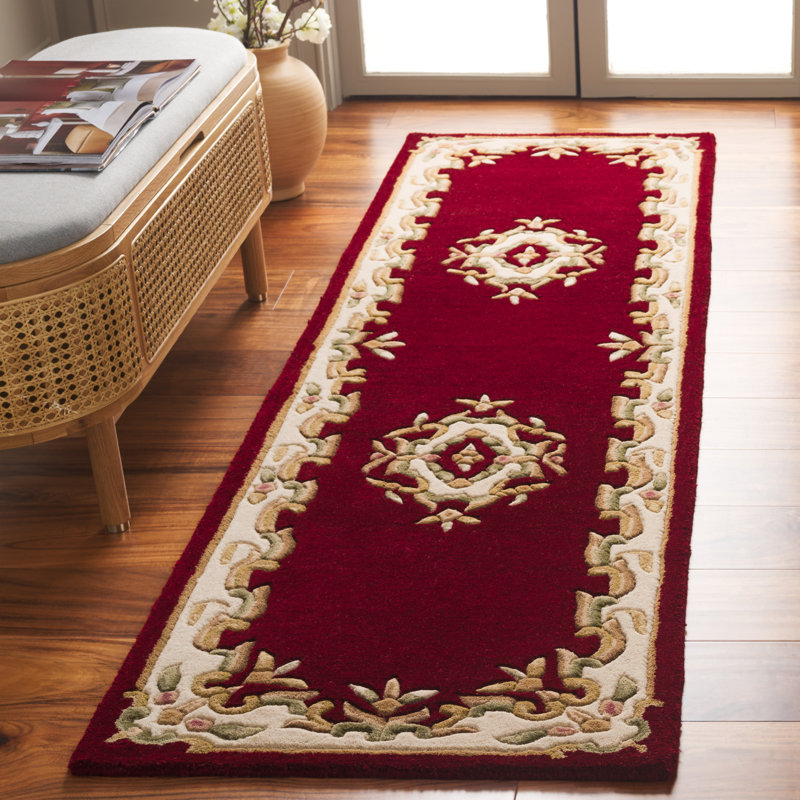 Tapis rouge / ivoire en laine / coton touffeté à la main Stembridge, Tapis de couloir 2 pi 3 po x 8 pi