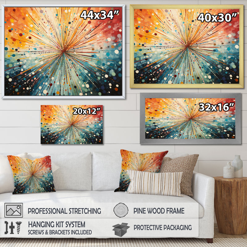 Mid Century Sunburst Serenade I, reproduction d'art sur toile, H 34 po x l 44 po x P 1,5 po, Cadre flottant doré