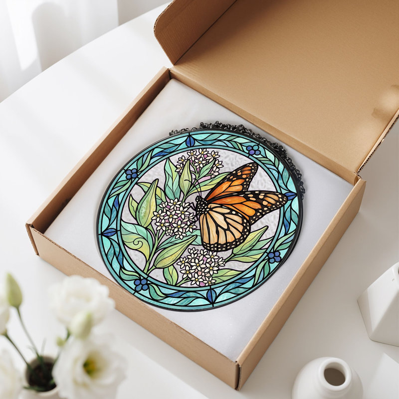 Vitrail de vitrail papillon Butterfly, 7,8 heures, H 7,8 po