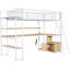 Lit mezzanine simple en métal blanc avec bureau intégré, grand rangement à DEL - poste de travail facile à assembler, rangement abondant,