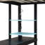 Lit mezzanine double en bois pleine grandeur avec bureau intégré, garde-robe ouverte, tablettes et éclairage RVB personnalisable pour des espaces d'étude et de jeu efficaces.-1361788843
