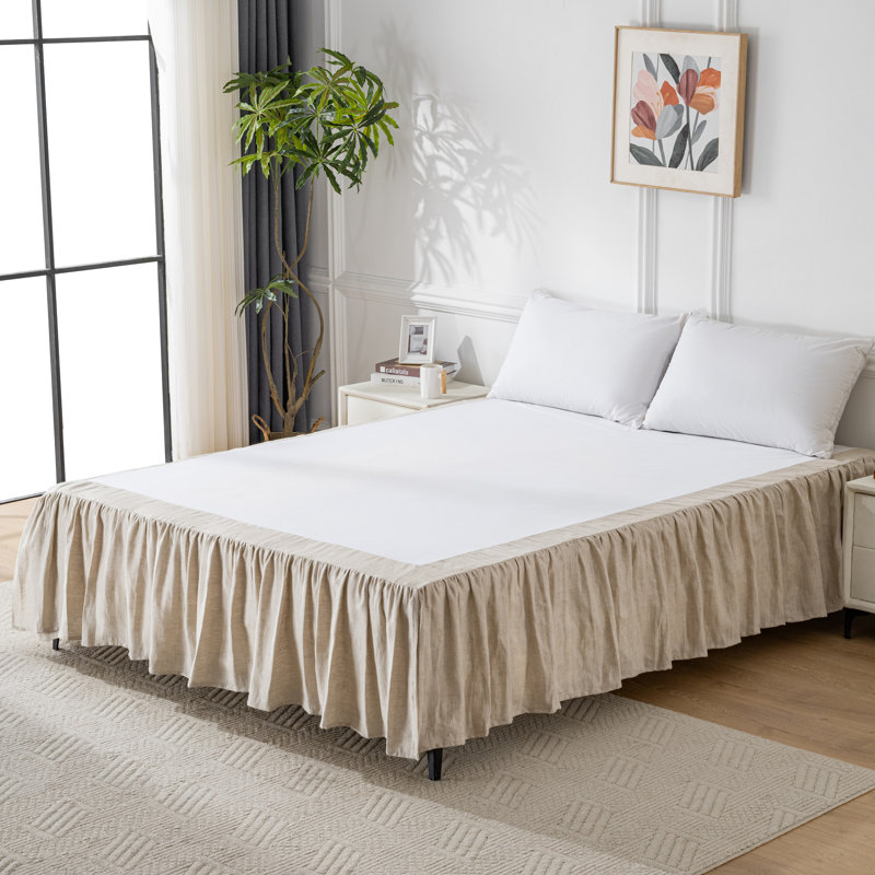 Split Corner Linen Cotton Blend Herringbone Textured Bed Skirt ,16" Free Ruffle Pleat, Twin