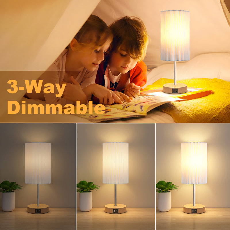 14'' Minimal 3-Way Dimmable Table Lamp Set, Touch Control (2 LED Bulbs Included)