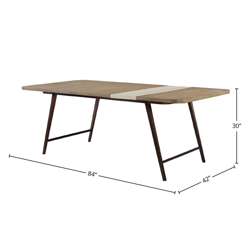 Marielle Wood Furniture Dining Collection – 6-Person Wood Dining Set in Toffee Finish w/ Asymmetrical Stone Slab Table & Upholstered Chairs