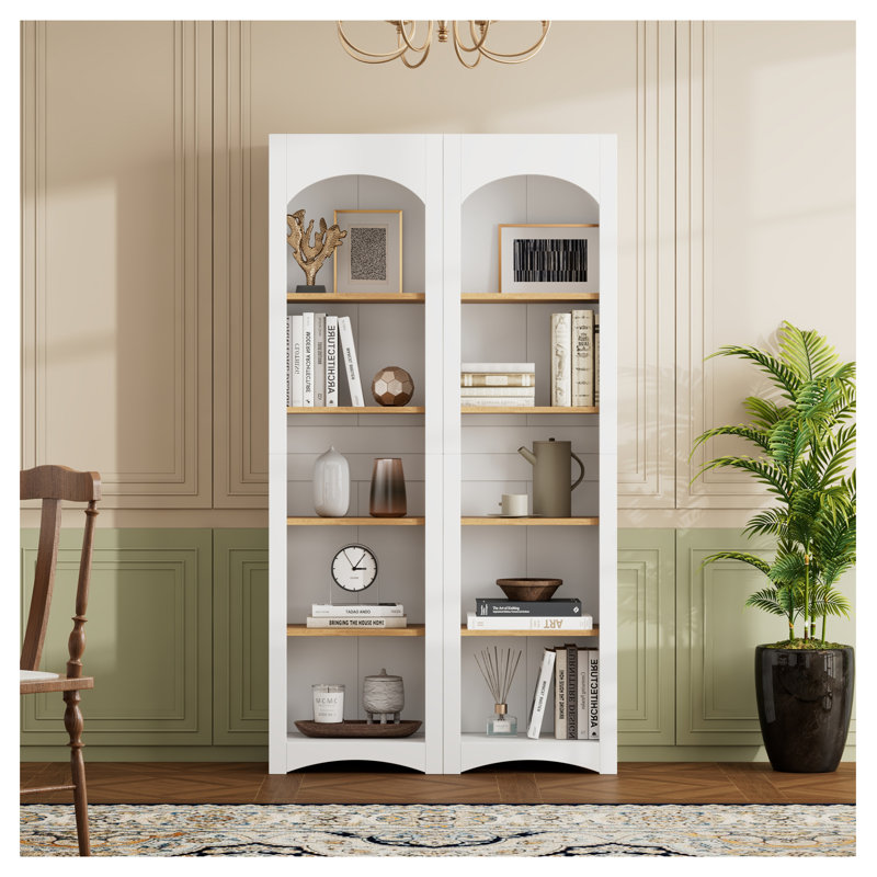  Bibliothèque sur pied à 5 niveaux ON-TREND, ensemble de 2 armoires de ferme blanches avec tablettes réglables, garde-manger de 72 po