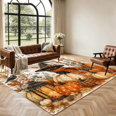 Tapis d'Halloween sur le thème d'Halloween, motif de citrouille noire mignonne, tapis d'intérieur douillet à vibrations d'automne pour le salon, la chambre et la décoration intérieure