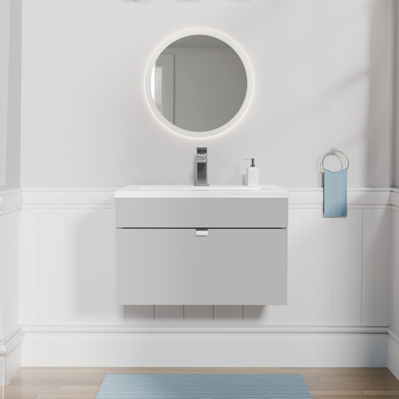 Ensemble de meuble-lavabo mural moderne de 24 po Loft - Gris canadien / poignées chromées, Gris canadien / chrome, 24"