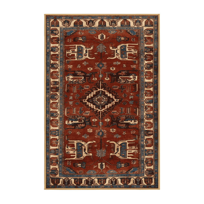 Machine Washable Persian Brown Area Rug, Rectangle 5' x 7'