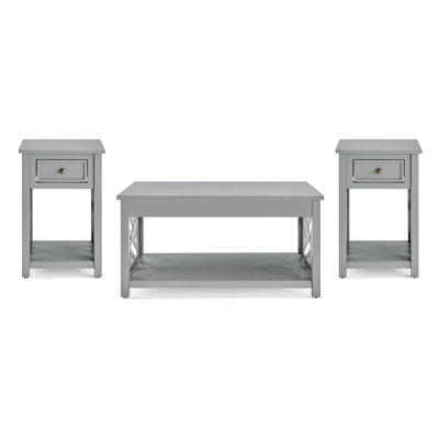 Ensemble de 3 pièces de 36 po de largeur avec 1 table basse rectangulaire et 2 tables de bout avec rangement Lund