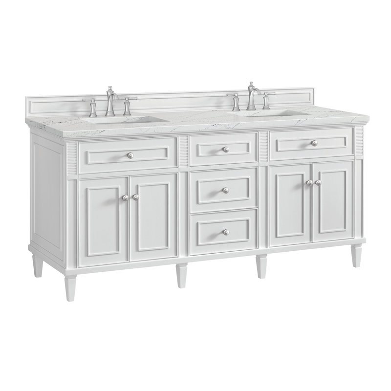 Lorelai 72'' W Double Vanity, Bright White, Ethereal Noctis, 8" Widespread