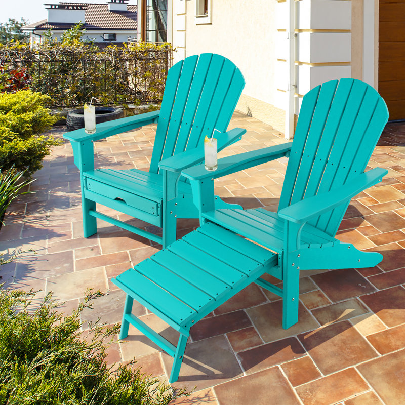 Calaway Outdoor Adirondack Chair With Ottoman, Turquoise