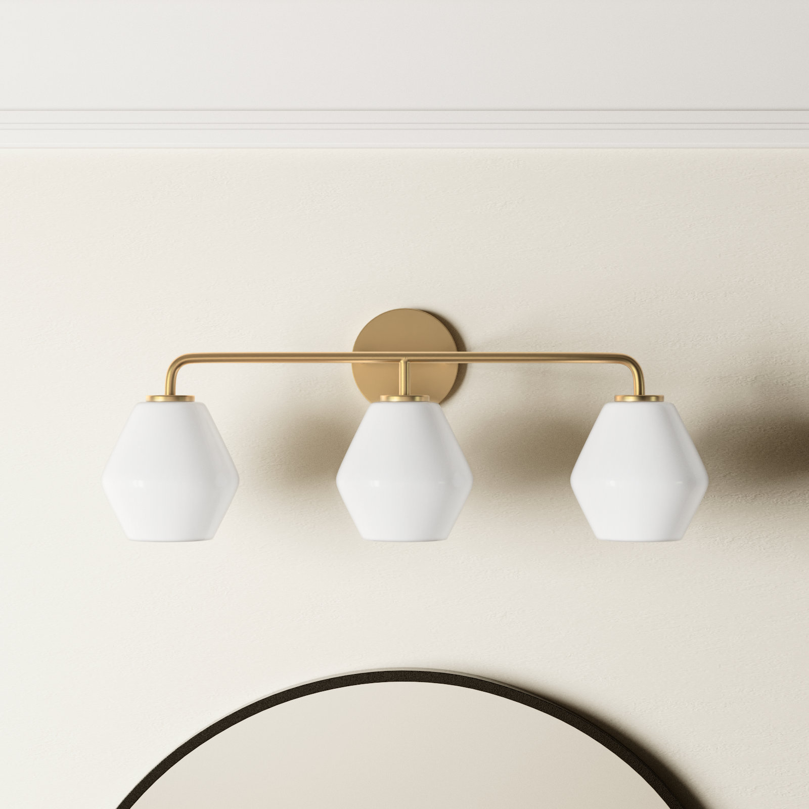 Rooks 3 - Light Dimmable Vanity Light, Satin Brass, White
