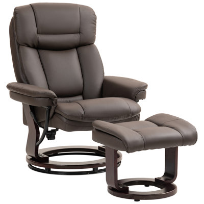 Swivel Recliner Chair with Ottoman, PU Leather Recliner with Adjustable Backrest, Footrest, Wood Base, Upholstered Reclining Chair for Living Room, Bedroom, Office,