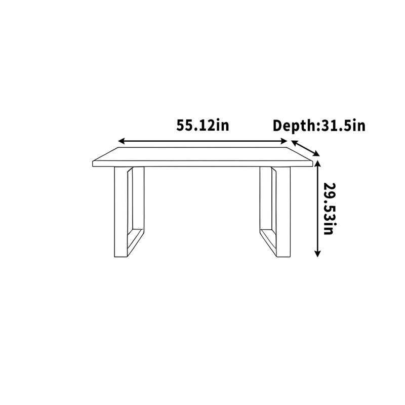 Bureau en bois massif de couleur noire à usage domestique, H 29,53 po x l 55,12 po x P 31,5 po