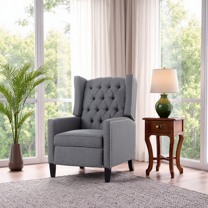 Classic Comfort Wingback Manual Recliner Chair with 3-Position Adjustability & Solid Wood Frame, Grey