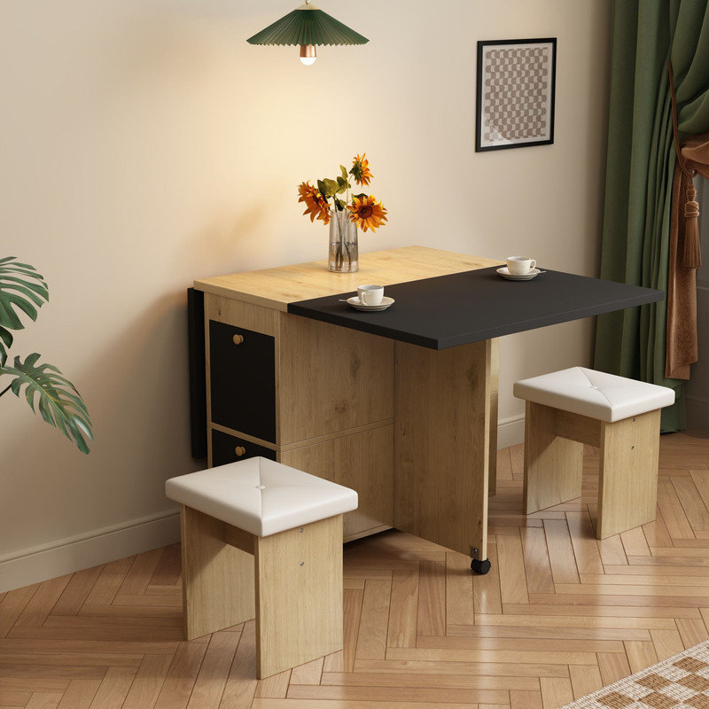 4 - Person Dining Set, Black/Natural