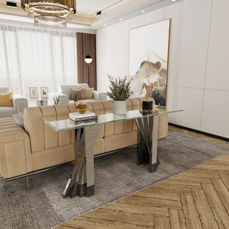 Ensemble de table de salon et de verre 4 pièces, Argent argent