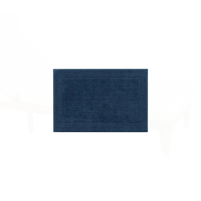 1 PCS 20x30" 100% Cotton Tufted 3000 GSM Reversible Bath Rug Navy, Navy, Rectangle 1'8" x 2'6"
