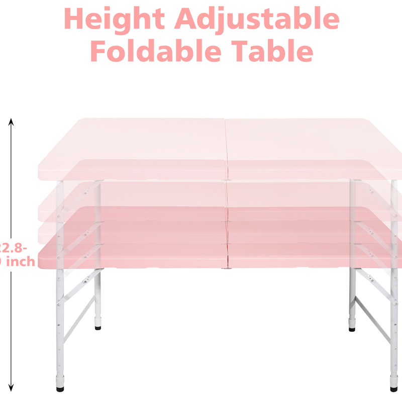 Pink Camping Folding Table 4Ft. Suitable For Indoor & Outdoor Fun. 135Kg Max Weight Load. Foldable With Fixed Grip Effortless Transport. Smooth And Waterproof Tabletop. Stable Triangular Design.
