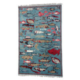Tapis bleu / rouge / beige en laine noué à la main de 5 pi x 8 pi Slifka