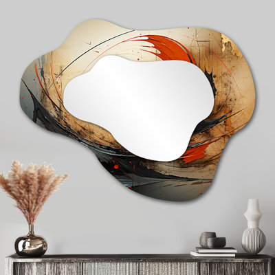 Wild Waves Retro Orange Core - miroir décoratif asymétrique en spirale, miroir mural moderne en nuage, impression sur métal