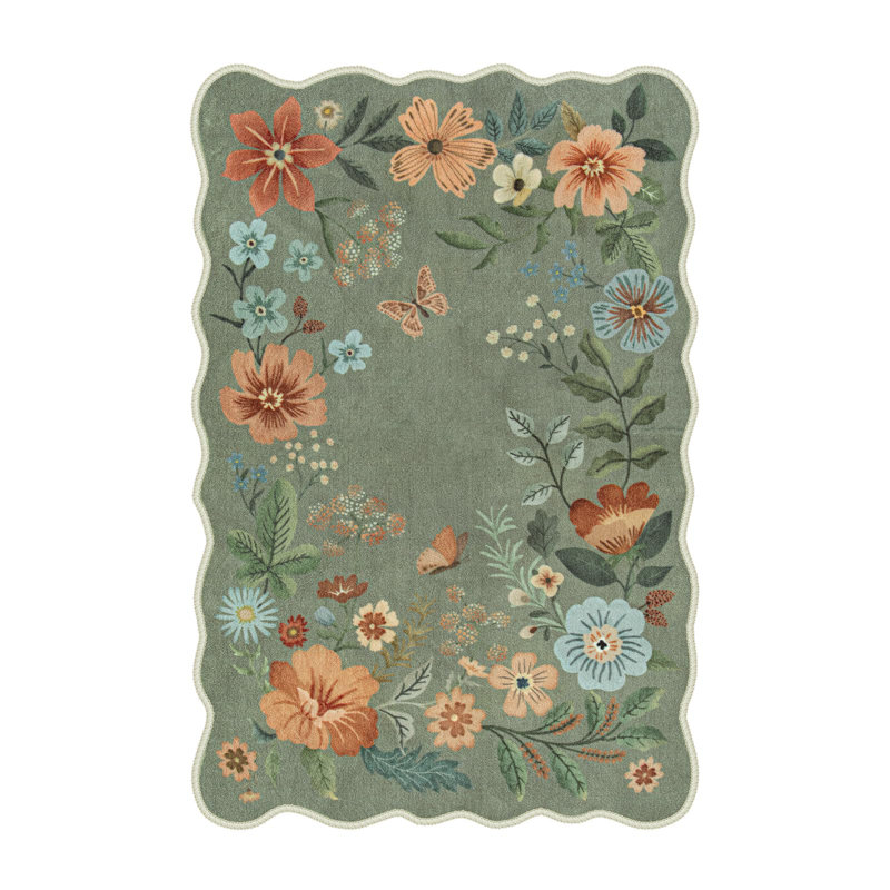 Floral Rugs For Entryway, 2X3 Washable Kitchen Rugs Ultra-Thin Soft Rug, Non Slip Indoor Door Mat Stain Resistant Boho Small Low-Pile Throw Carpet For Bathroom Bedroom(2X3ft,Green)