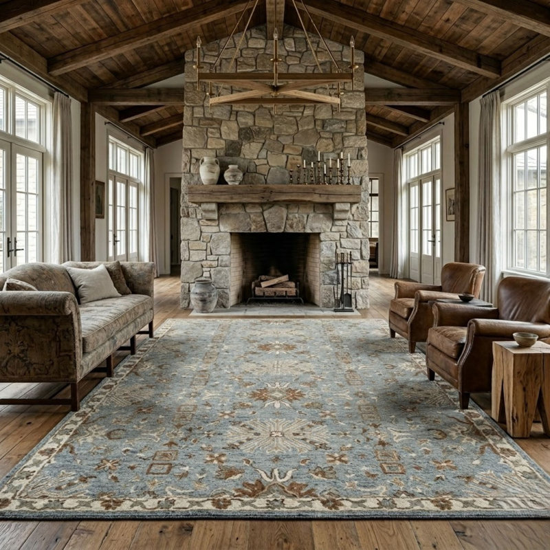 Lewis Classic Floral Hand-Hooked Blue Area Rug, 2' X 3', Rectangle 3'6" x 5'6"