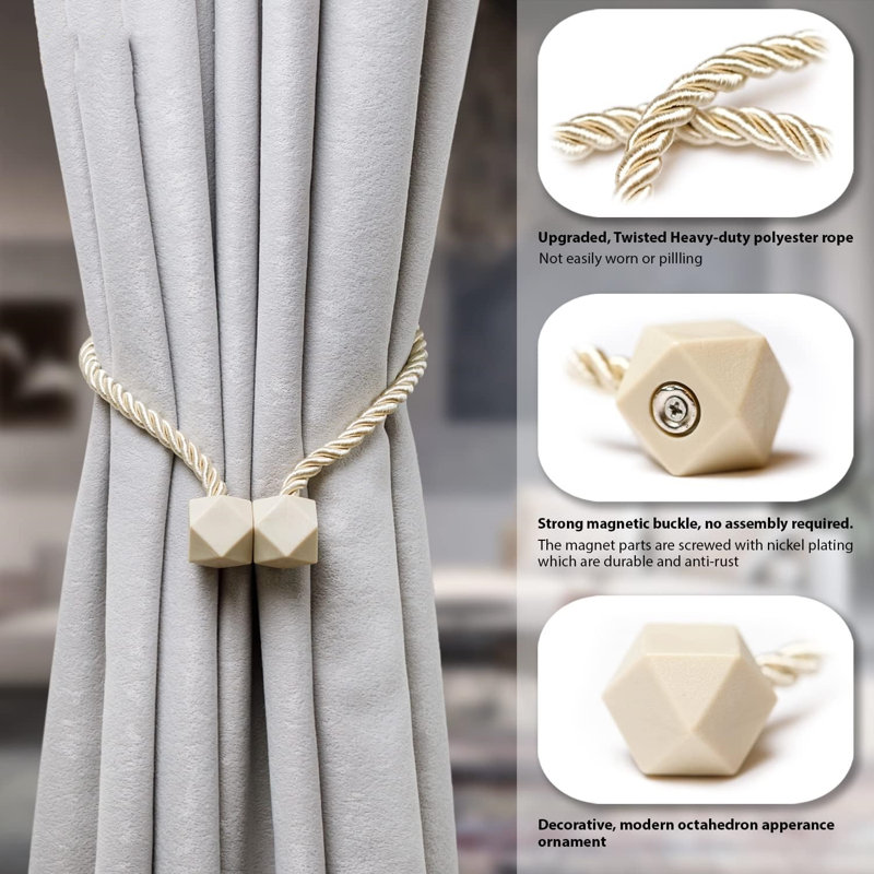 Magnetic Rhomb Curtain Tiebacks 2 Pack, Beige