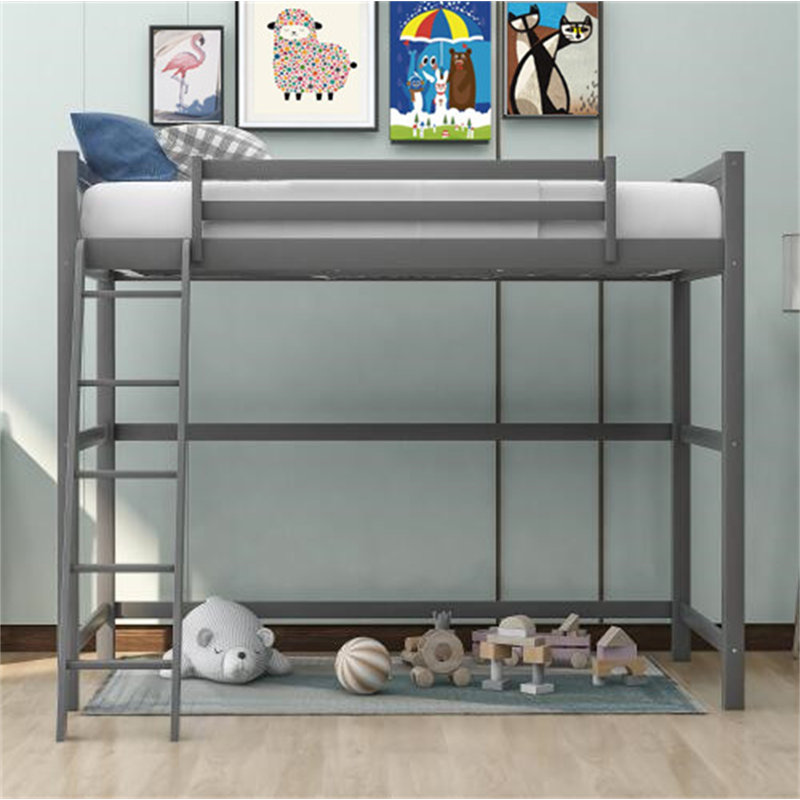 Lit mezzanine simple avec échelle Averylynn, gris