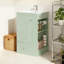 Meuble-lavabo autoportant avec lavabo en céramique, trou de robinet simple, rangement en panneau de fibres à densité moyenne, tiroir à fermeture en douceur, tablettes ouvertes et barre à serviettes en pin pour les espaces compacts-154653034