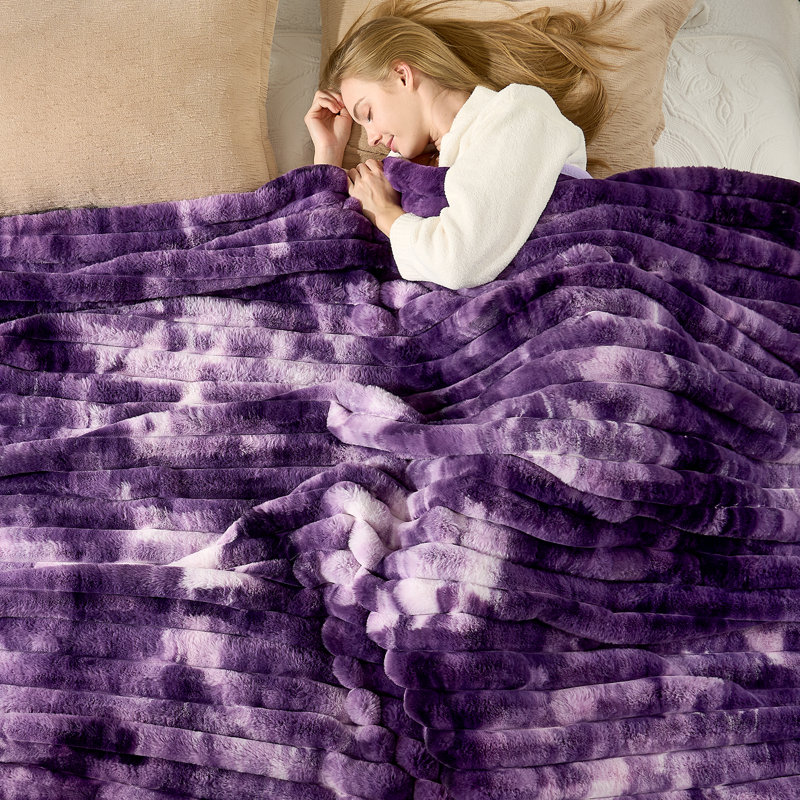 Jeté douillet en fausse fourrure pour canapé, chambre à coucher, salon, Lit simple, Teinture par nouage mauve