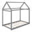 Twin Size Gray Wooden House Bed-2119543380