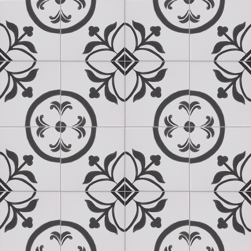 Santorini Memory 6X6 Pattern 02 Porcelain Wall and Floor Tile, Black