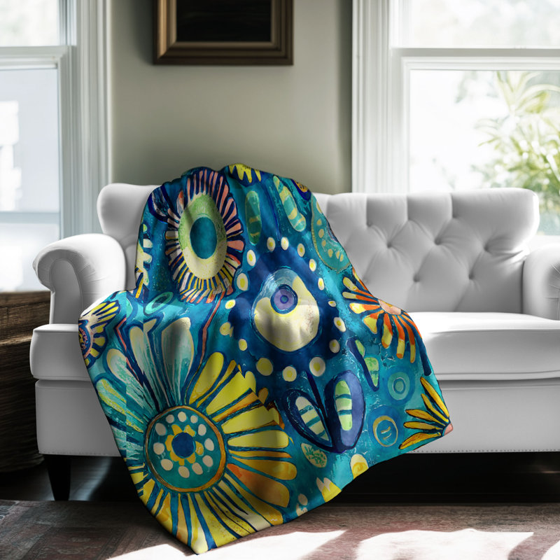 Psychedelic Blossom Blast Throw Blanket, 60" W x 80" L