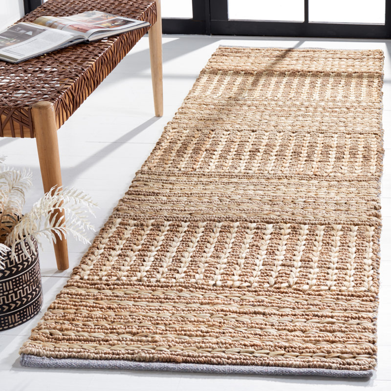 Najla Natural Fiber Hand Woven Jute Striped Rug, Runner 2'6" x 8'