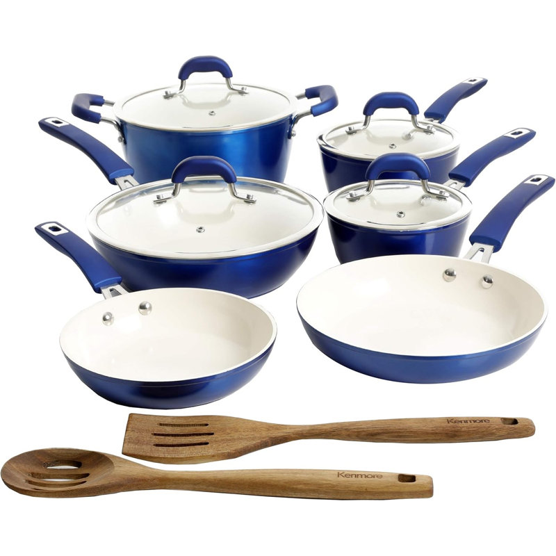 Batterie de cuisine antiadhésive en aluminium enduit de céramique de 12 pièces Kenmore Arlington - Une cuisson saine et durable sur toutes les surfaces de cuisson