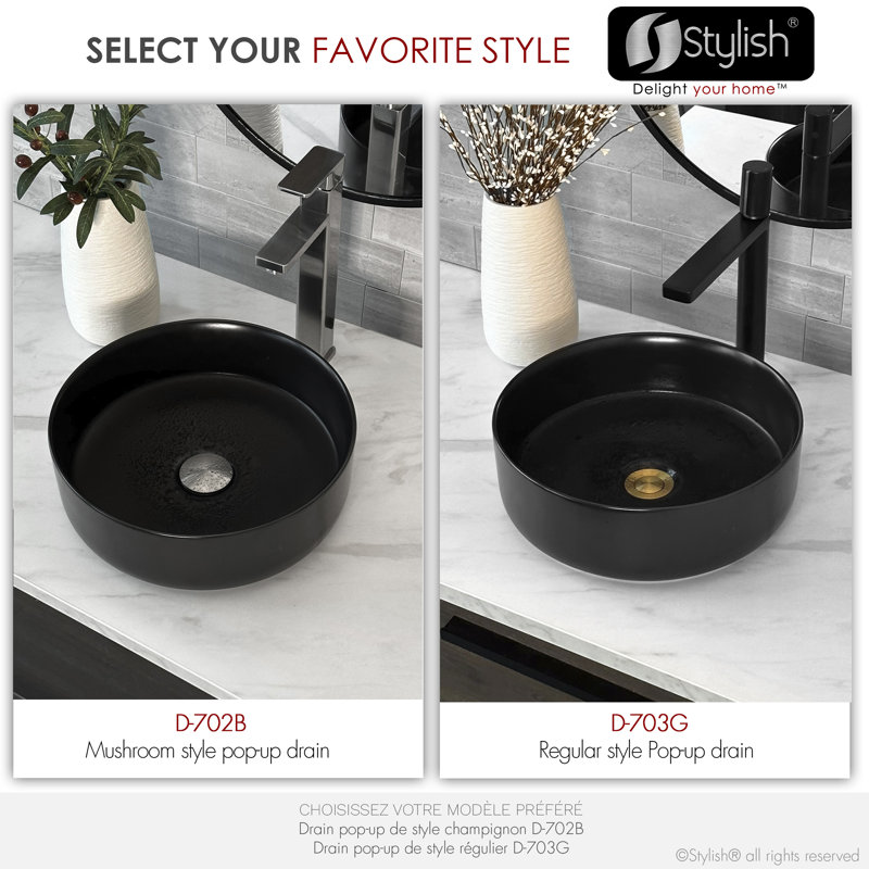 Stylish Élan Pop-Up Bathroom Sink Without Overflow, Brushed Nickel