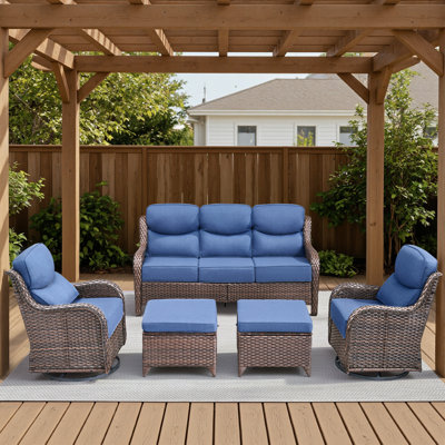 5-Piece Outdoor Courtyard Sofa Conversation Set With Ottomans